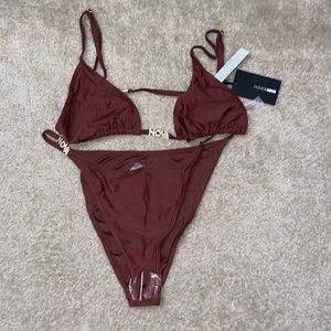 Fashion Nova NWT 2-Piece Bikini Swim Set - Chocolate & Gold - 2X